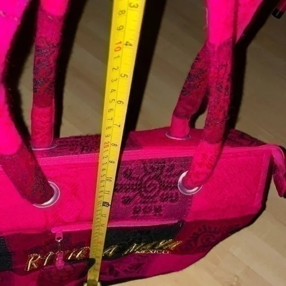 NWT Riviera Maya Mexico tote bag purse with small coin purse in pink and black - Picture 6 of 10